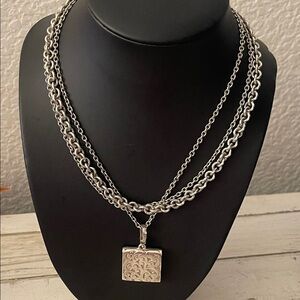 Lois Hill Sterling Silver Triple Chain Layered Pendant Necklace Toggle